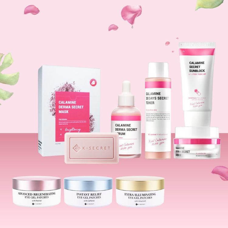 Picture of K-SECRET Pink holiday Set (Calamine Secret Set +  Eye Gel Patches Set RETINOL + VITAMIN C + CAFFEINE)